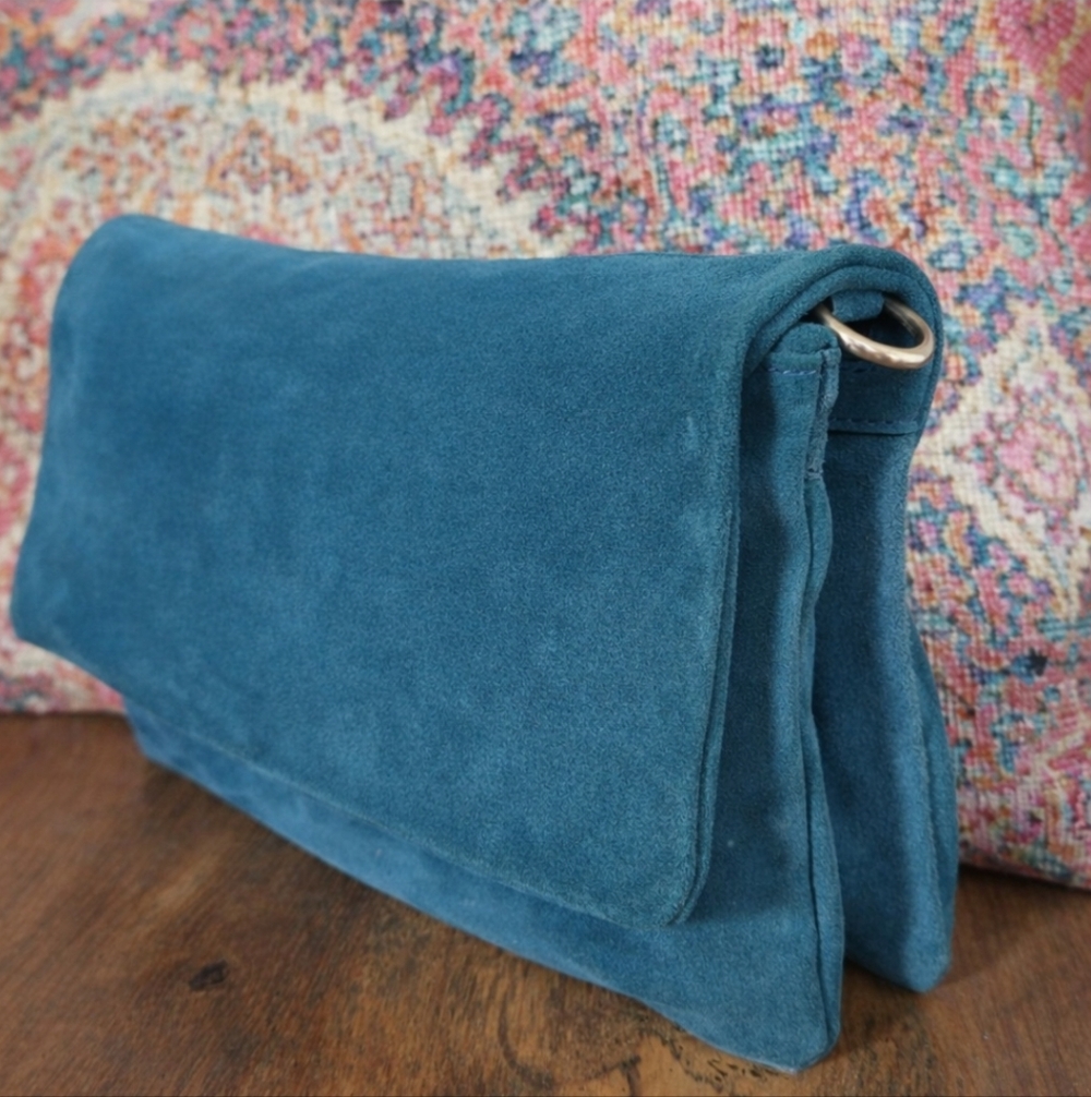 Garnett Hill Blue Suede 100% Genuine Leather Purse Crossbody Shoulder Bag